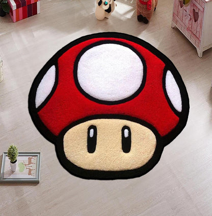red mushroom rug, toad rug, retro game area rug, gaming room decor, M-ario rug, mushroom rug, custom rug,Halloween gift,Christmas gift rug