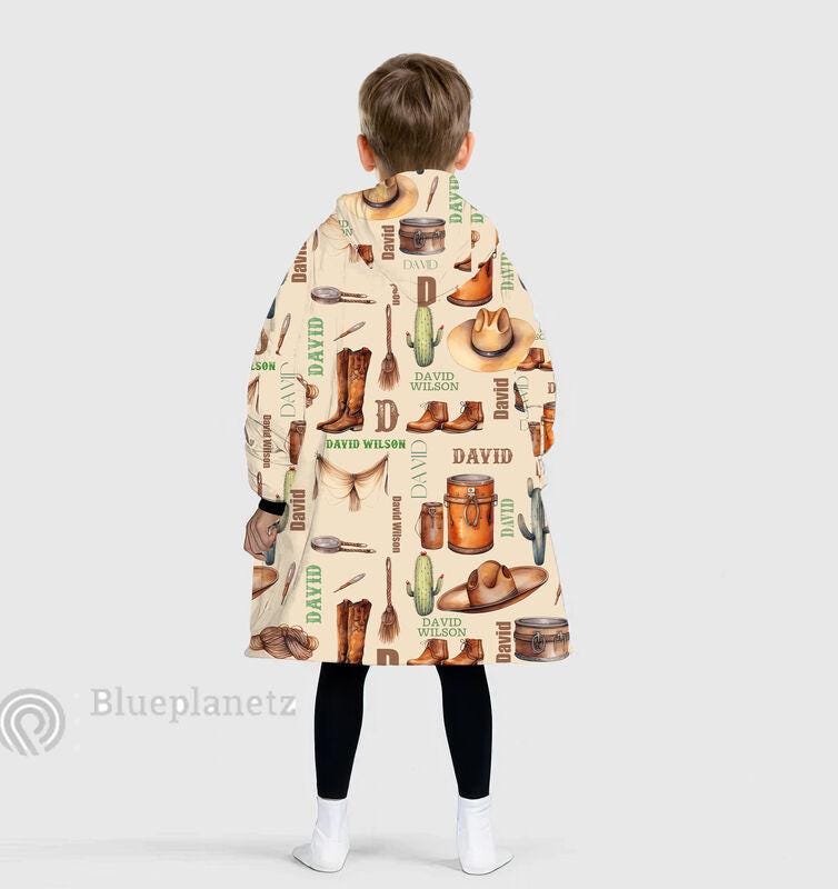 Custom Name Hoodies Blanket, Personalized Cowboy Cowgirl Christmas Wearable Hoodie Blanket, Christmas Oversized Blanket, Christmas Gift