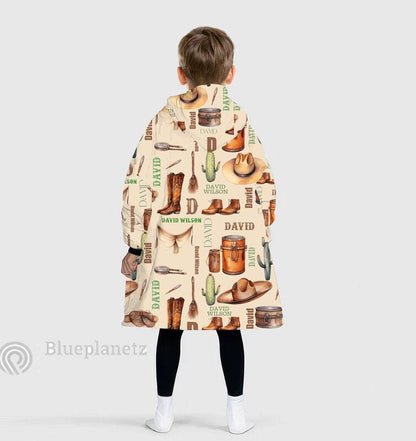 Custom Name Hoodies Blanket, Personalized Cowboy Cowgirl Christmas Wearable Hoodie Blanket, Christmas Oversized Blanket, Christmas Gift