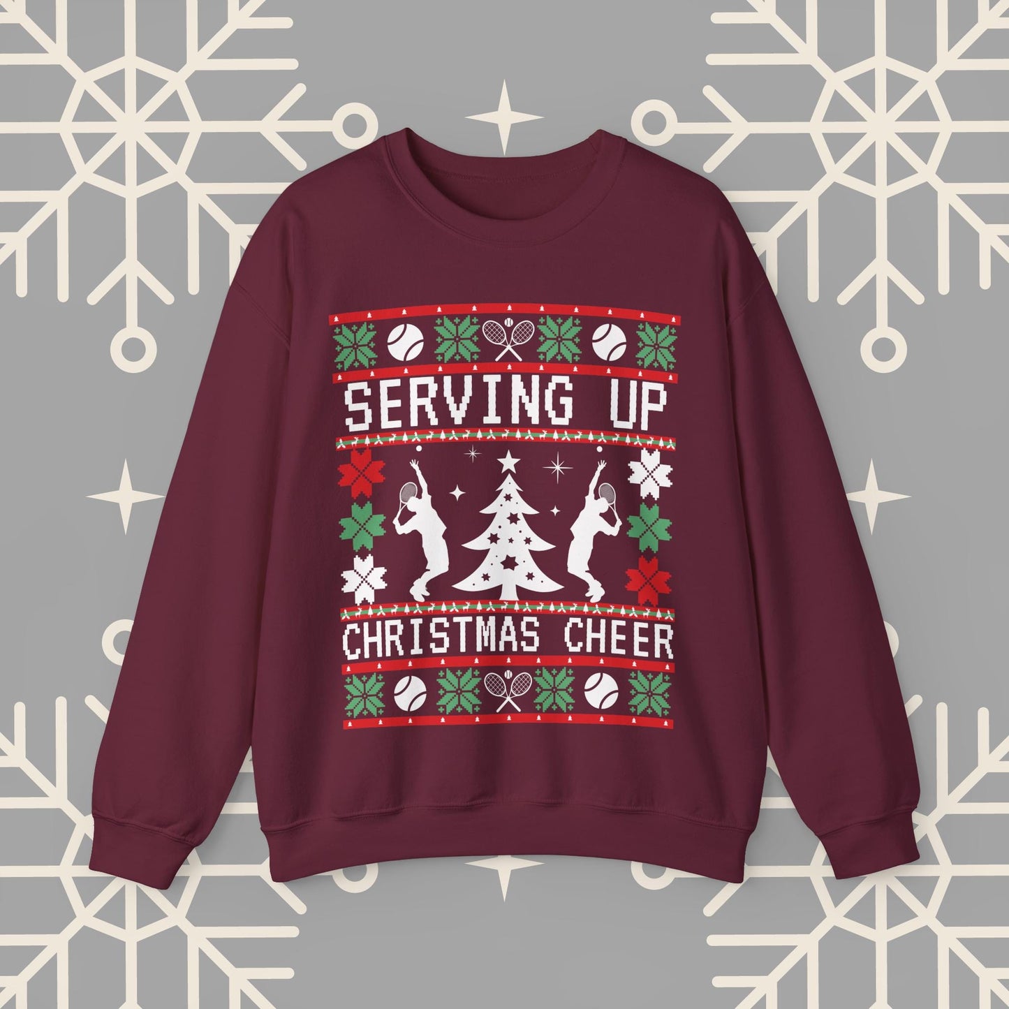 Tennis Ugly Christmas , Serving Up Christmas Cheer Sweatshirt, Funny Holiday Jumper, Tennis Gifts