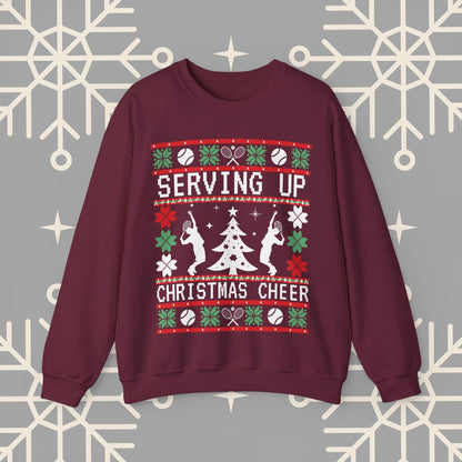Tennis Ugly Christmas , Serving Up Christmas Cheer Sweatshirt, Funny Holiday Jumper, Tennis Gifts