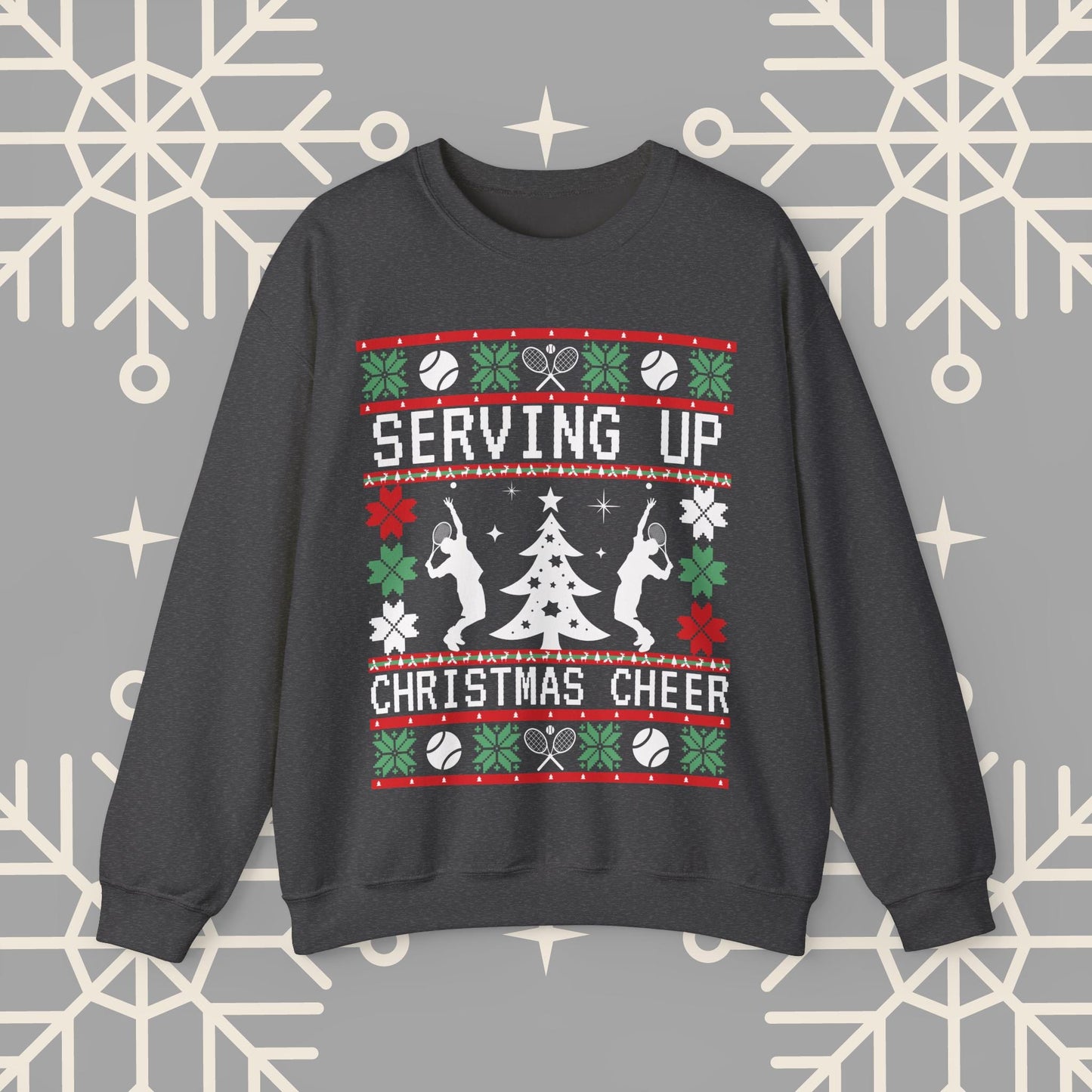 Tennis Ugly Christmas , Serving Up Christmas Cheer Sweatshirt, Funny Holiday Jumper, Tennis Gifts
