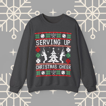 Tennis Ugly Christmas , Serving Up Christmas Cheer Sweatshirt, Funny Holiday Jumper, Tennis Gifts