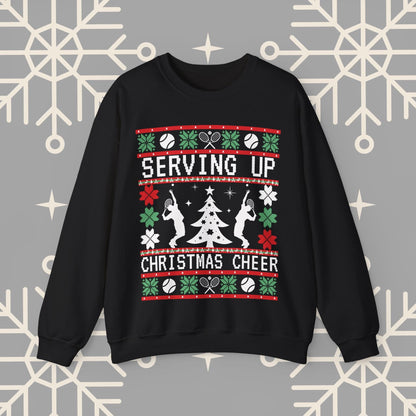 Tennis Ugly Christmas , Serving Up Christmas Cheer Sweatshirt, Funny Holiday Jumper, Tennis Gifts