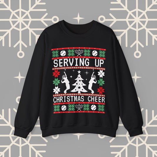 Tennis Ugly Christmas , Serving Up Christmas Cheer Sweatshirt, Funny Holiday Jumper, Tennis Gifts