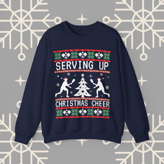 Pickleball Ugly Christmas , Serving Up Christmas Cheer Sweatshirt, Pickleball Holiday Party Crewneck, Pickleballer Gifts