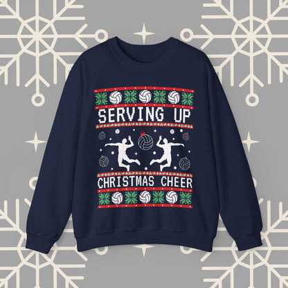 Men's Volleyball Ugly Christmas , Serving Up Christmas Cheer Sweatshirt, Volleyball Holiday Party Crewneck Jumper, Volleyball Gifts