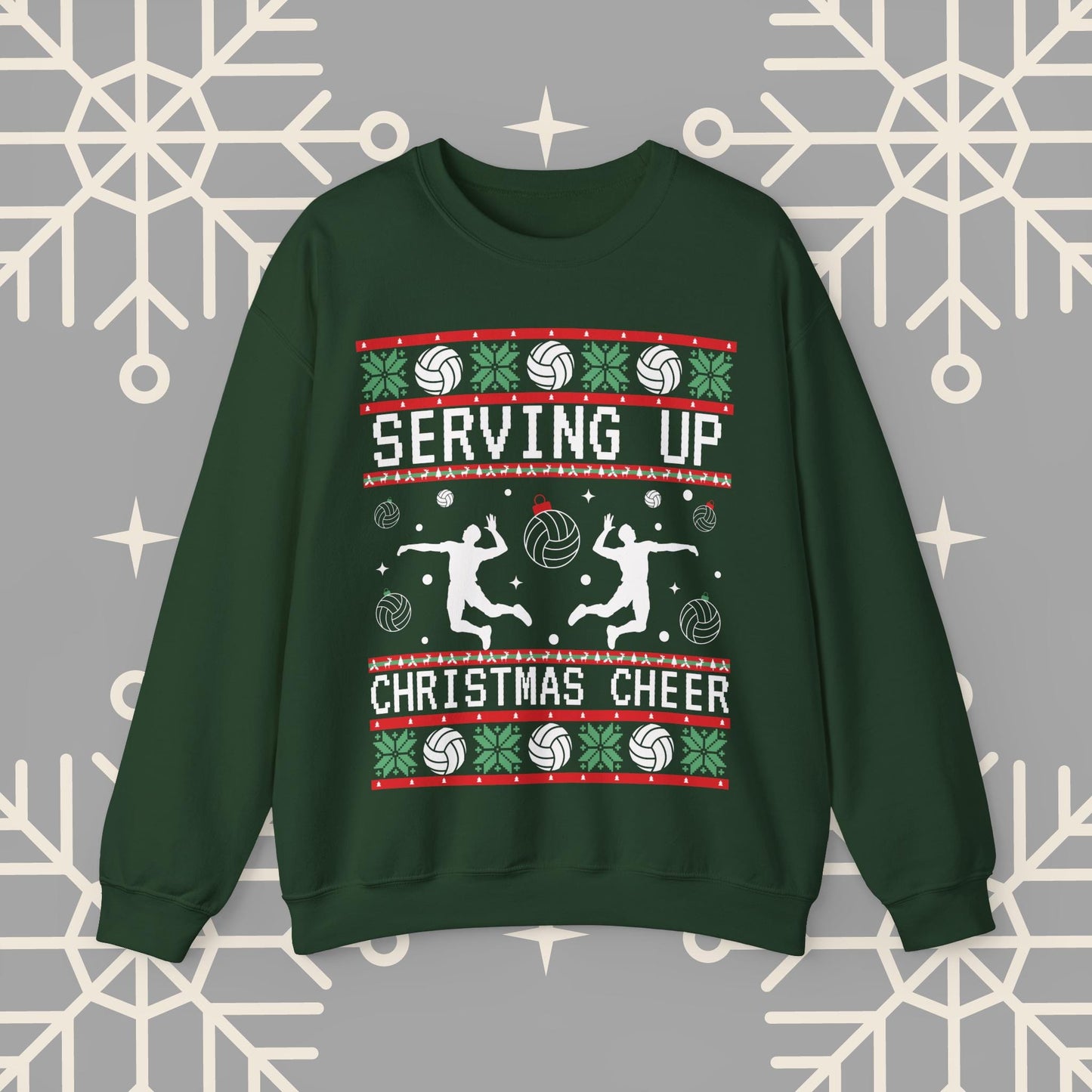 Men's Volleyball Ugly Christmas , Serving Up Christmas Cheer Sweatshirt, Volleyball Holiday Party Crewneck Jumper, Volleyball Gifts