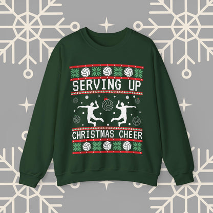 Men's Volleyball Ugly Christmas , Serving Up Christmas Cheer Sweatshirt, Volleyball Holiday Party Crewneck Jumper, Volleyball Gifts