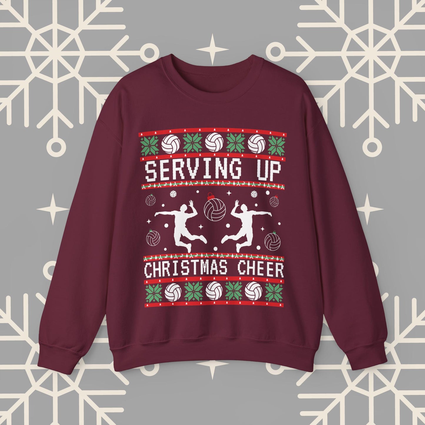 Men's Volleyball Ugly Christmas , Serving Up Christmas Cheer Sweatshirt, Volleyball Holiday Party Crewneck Jumper, Volleyball Gifts