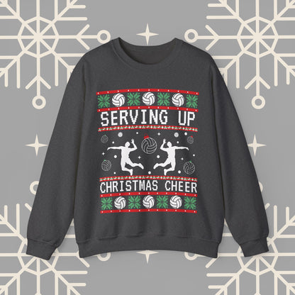 Men's Volleyball Ugly Christmas , Serving Up Christmas Cheer Sweatshirt, Volleyball Holiday Party Crewneck Jumper, Volleyball Gifts
