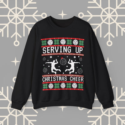 Men's Volleyball Ugly Christmas , Serving Up Christmas Cheer Sweatshirt, Volleyball Holiday Party Crewneck Jumper, Volleyball Gifts