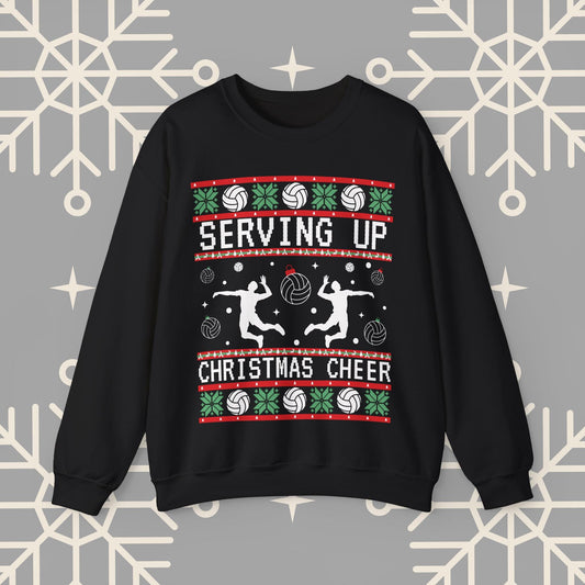 Men's Volleyball Ugly Christmas , Serving Up Christmas Cheer Sweatshirt, Volleyball Holiday Party Crewneck Jumper, Volleyball Gifts