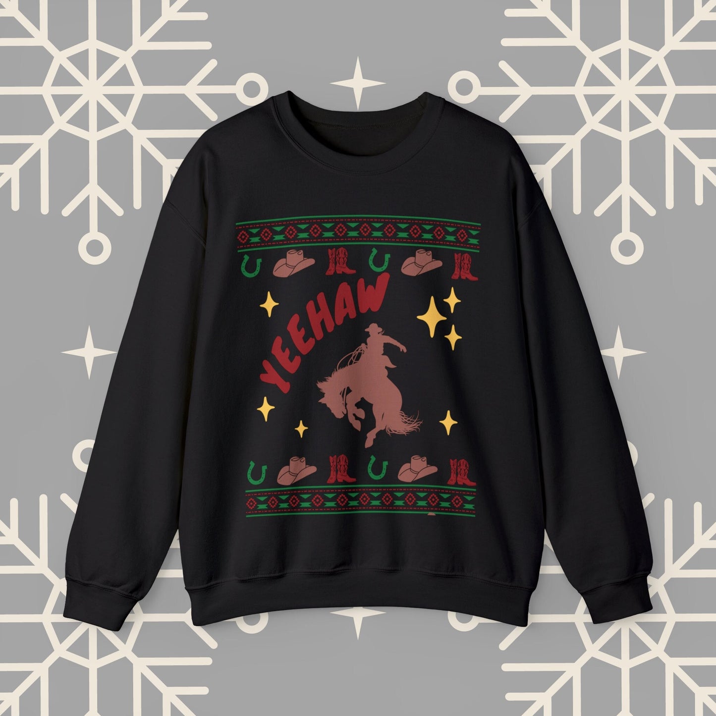Cowboy Christmas Sweatshirt, Horse Riding Ugly Christmas , Yeehaw Funny Holiday Crewneck Jumper, Cowboy Gifts