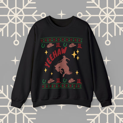 Cowboy Christmas Sweatshirt, Horse Riding Ugly Christmas , Yeehaw Funny Holiday Crewneck Jumper, Cowboy Gifts