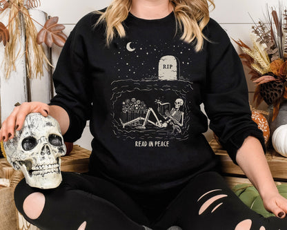 Read In Peace Skeleton Shirt, RIP Funny Skeleton Reading Sweatshirt, Librarian Love Shirt, Skeleton Reading Lover Tee, Funny Book Lover Tee