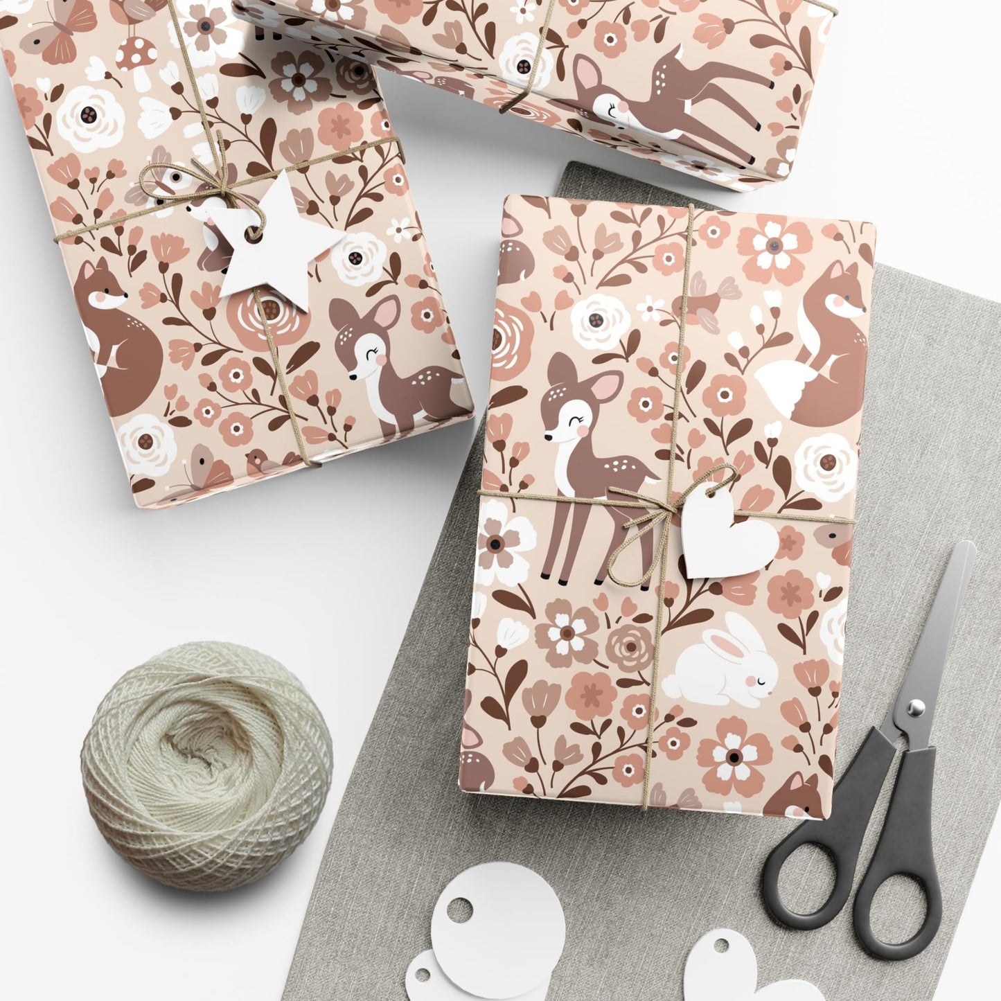 Pink Girls Christmas Woodland Gift Wrap Papers -  Kids Woodsy Wrapping Paper Child Gift Wrap