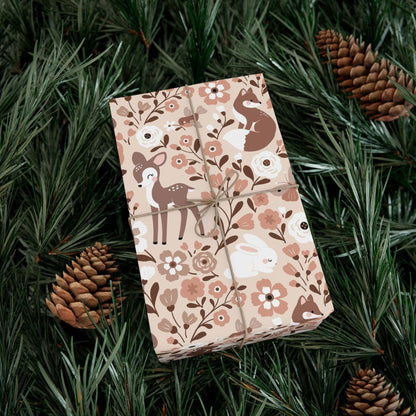 Pink Girls Christmas Woodland Gift Wrap Papers -  Kids Woodsy Wrapping Paper Child Gift Wrap