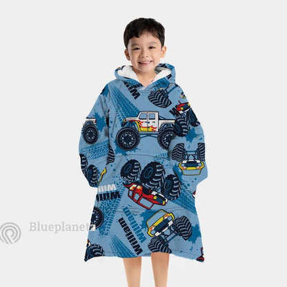 Custom Name Hoodies Blanket, Personalized Monster Truck Wearable Hoodie Blanket, Oversized Blanket, Christmas Gift