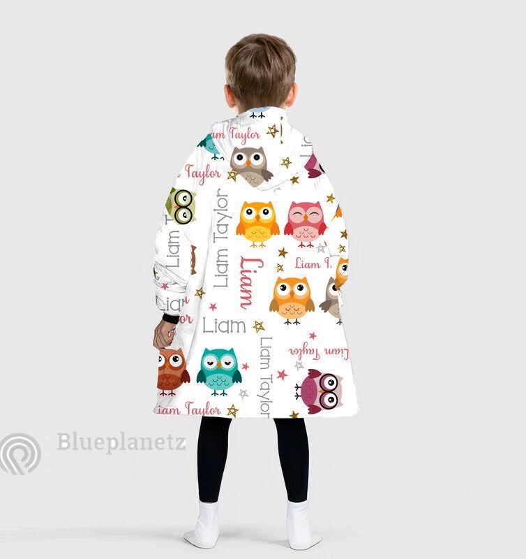 Custom Name Hoodies Blanket, Personalized Owl Wearable Hoodie Blanket, Oversized Blanket, Christmas Gift
