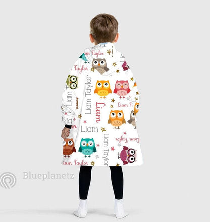 Custom Name Hoodies Blanket, Personalized Owl Wearable Hoodie Blanket, Oversized Blanket, Christmas Gift