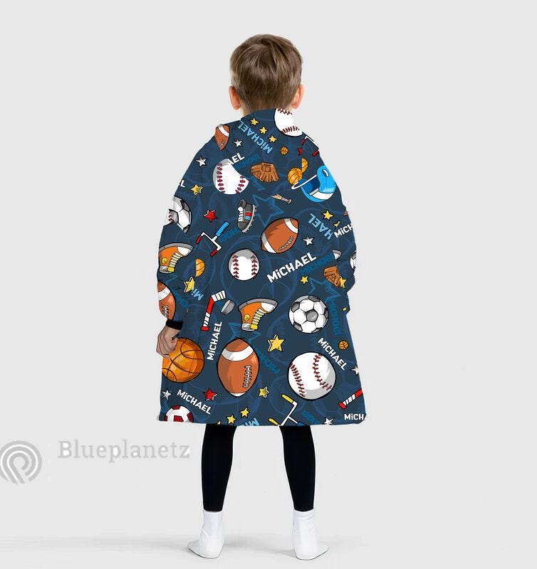 Custom Name Hoodies Blanket, Personalized Sport Football Baseball Basketball Hoodie Blanket, Oversized Blanket, Christmas Gift