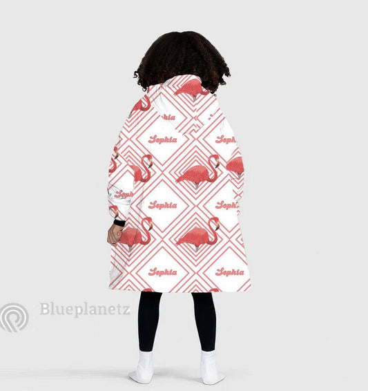 Custom Name Hoodies Blanket, Personalized Flamingo Blanket Hoodie, Oversized Blanket, Christmas Gift, Birthday Gift