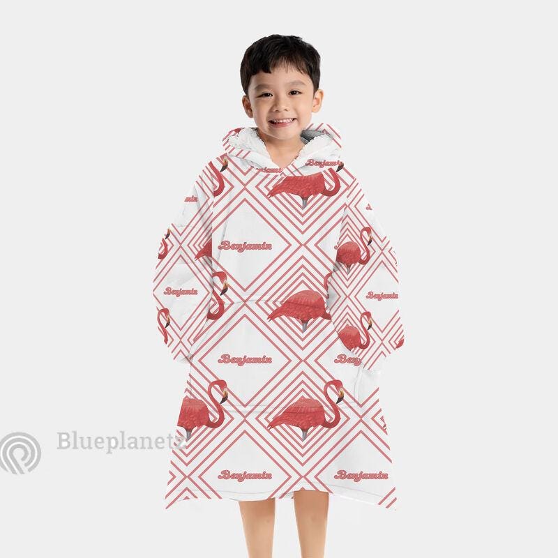 Custom Name Hoodies Blanket, Personalized Flamingo Blanket Hoodie, Oversized Blanket, Christmas Gift, Birthday Gift