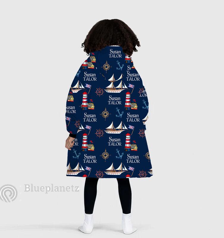 Custom Name Hoodies Blanket, Personalized Nautical Sailboat Hoodie Blanket, Oversized Blanket, Christmas Gift, Birthday Gift