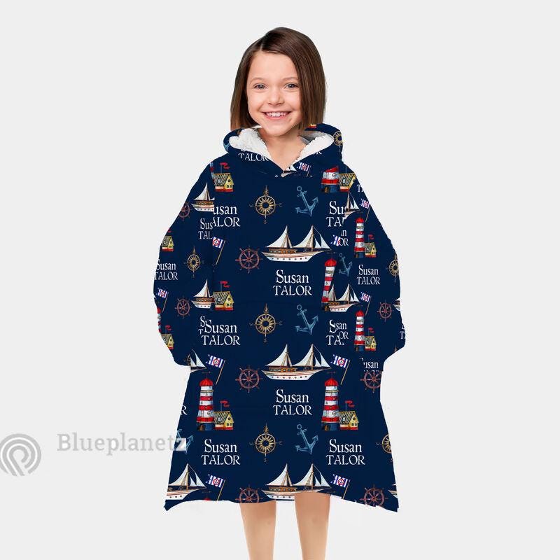 Custom Name Hoodies Blanket, Personalized Nautical Sailboat Hoodie Blanket, Oversized Blanket, Christmas Gift, Birthday Gift