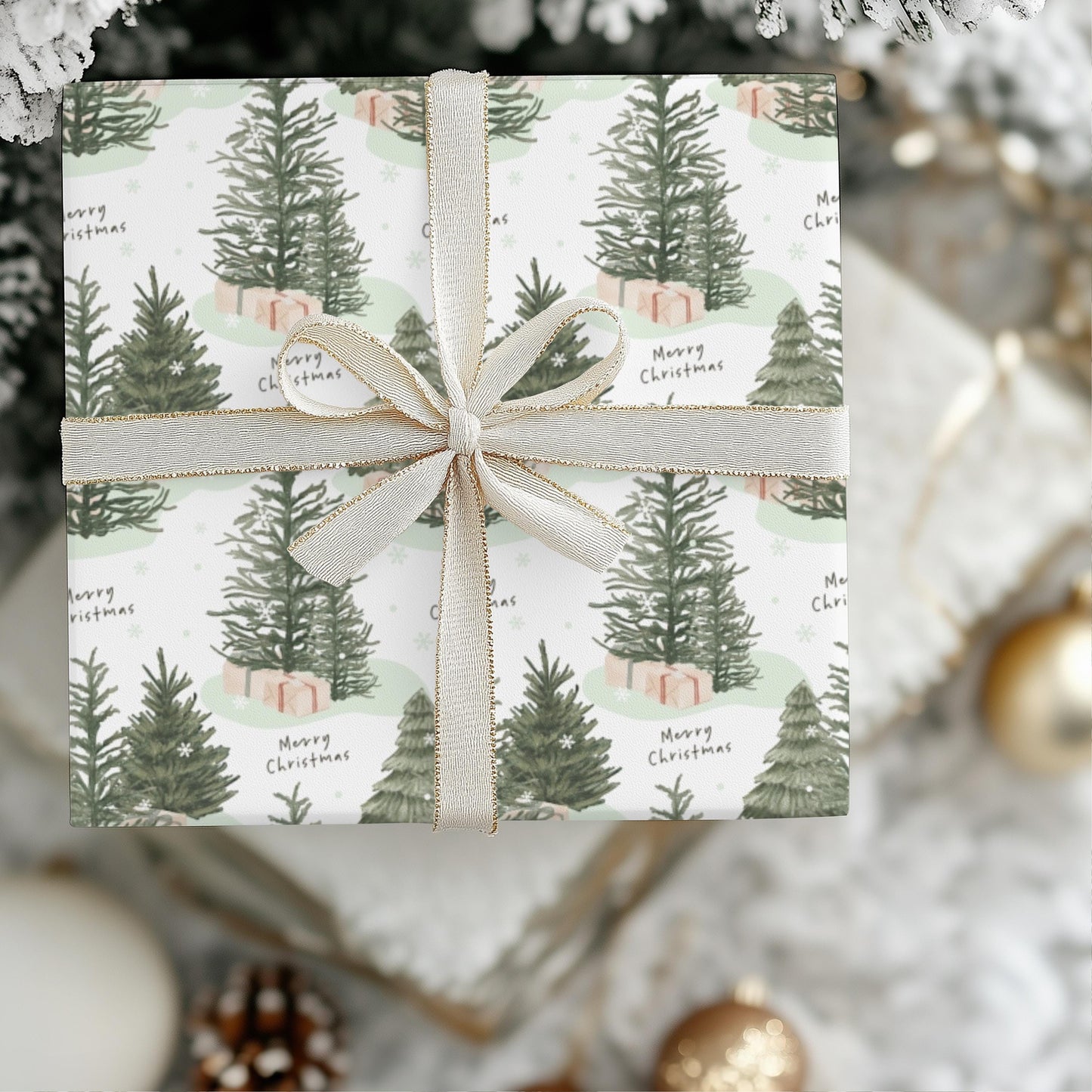 Christmas Tree Christmas Gift Wrapping Papers - Natural Christmas Gift wrap - Classic Gift Wrap - Simple Gift Wrap