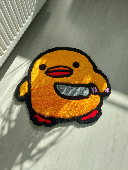 Cute Tufted Chick Rug with Knife Design – Fun and Unique Handmade Floor Mat, Cartoon chick Bath Mat, Funny Kawaii Decor, Gift for chick Love