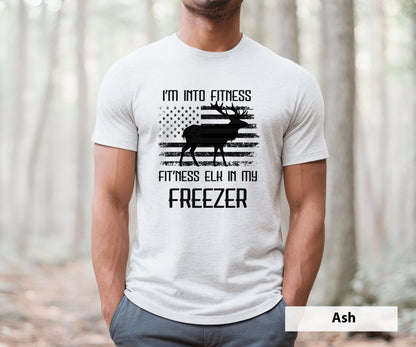 Funny Elk Hunting Dad Tee - American Flag Outdoorsman Gift | Hunting Gift for Hunter Husband | Elk in my Freezer | Hunting Shirt for Man