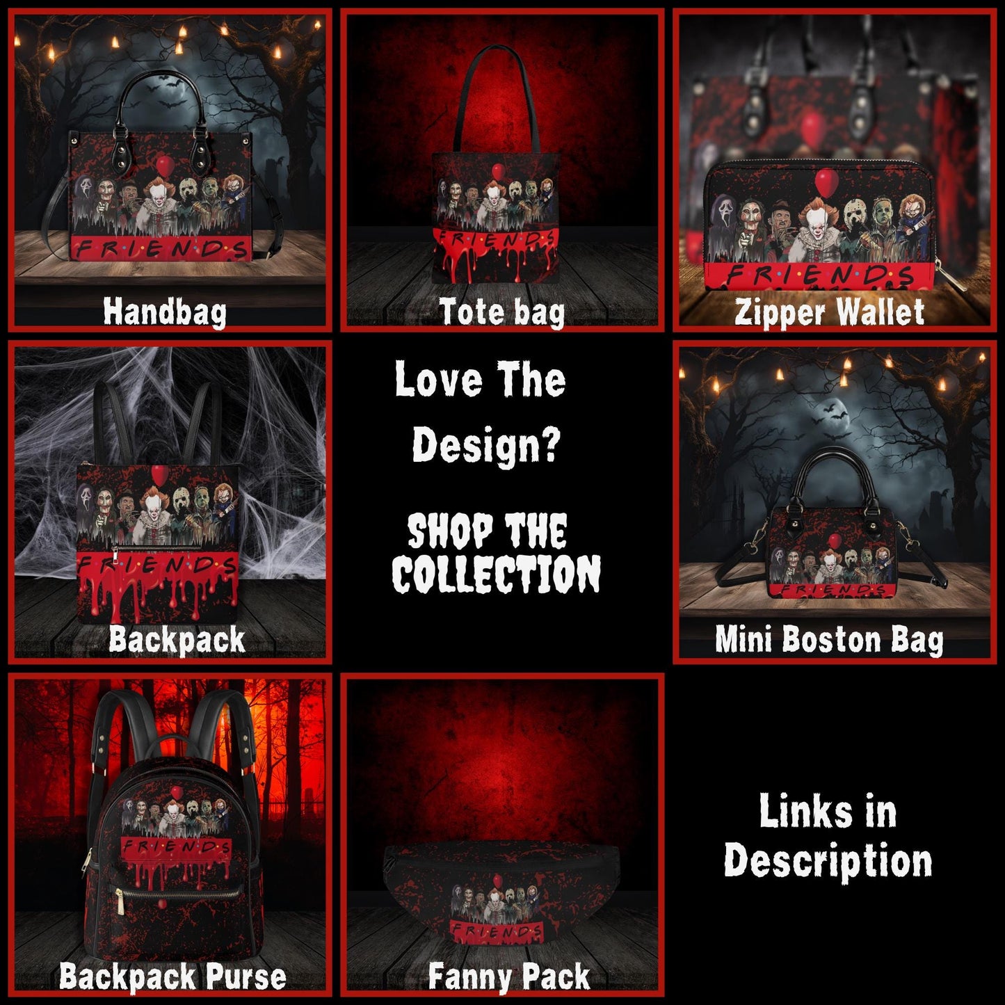 Psycho Friends Mini Handbag. Leather Mini Small Boston Bag Satchel. Horror Handbag. Top Handle. Shoulder Bag. Unique Gift.