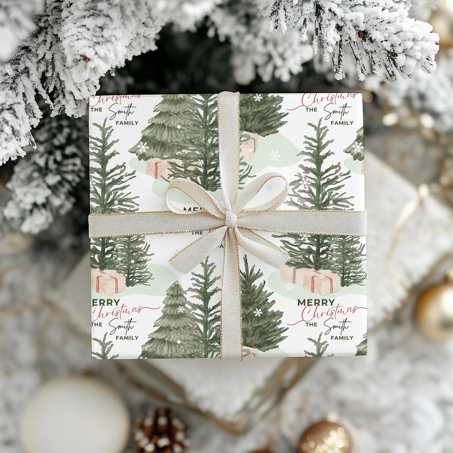 Personalized Christmas Tree Gift Wrapping Papers - Family Name Christmas Gift wrap - Classic Last Name Gift Wrap - Simple Gift Wrap