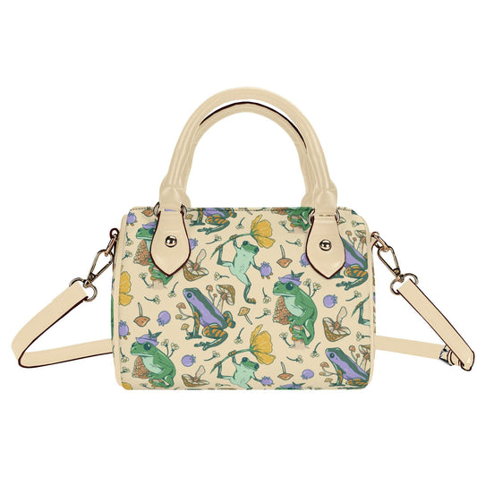 Cottagecore Frog Mini Handbag | Leather Boston Bag | Top Handle Shoulder Bag | Unique Gift | Mini Boston Bag
