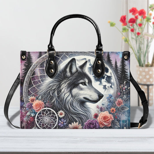 Celestial Wolf Dream Tote - Vegan Leather, Crossbody or Shoulder Carry |Removable Strap | PU Leather Handbag | Multiple Sizes & Colors |