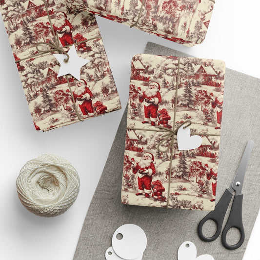 Vintage Christmas Toile Gift Wrap Santa Holiday Gift Wrapping Paper Christmas Gift Wrap Xmas Christmas Vintage Wrapping Paper Roll Victorian