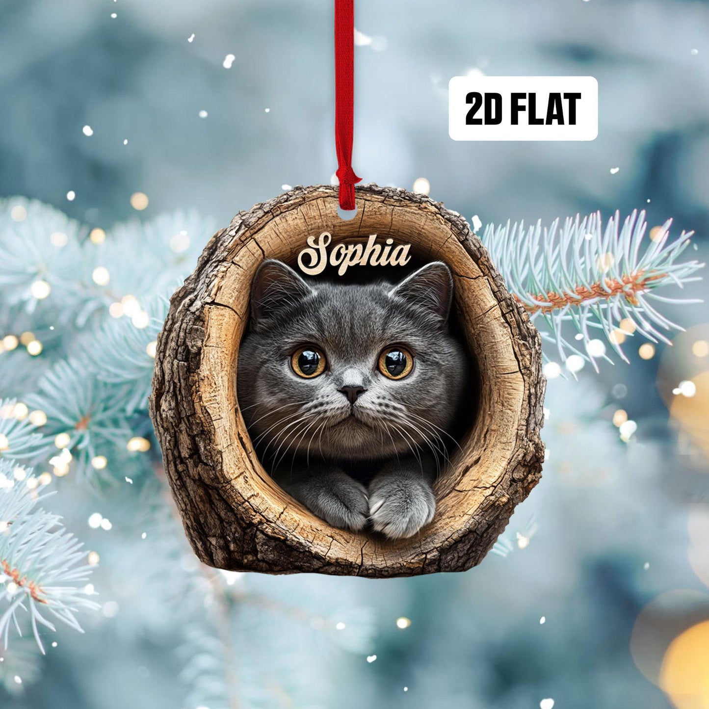 Personalized Cat 2D Flat Ornament, Cat Rearview Mirror Car Accessories, Cat Christmas Ornament, Kitten Ornament, Holiday Gift for Cat Lover