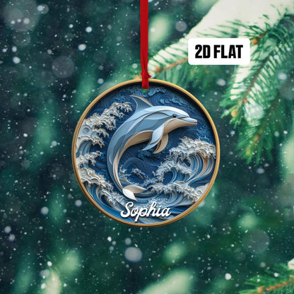 Personalized Dolphin 2D Flat Christmas Ornament, Dolphin Rearview Mirror Car Accessories, Dolphin Christmas Ornament, Gift for Dolphin Lover