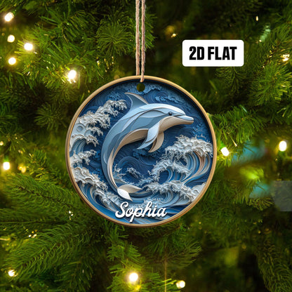 Personalized Dolphin 2D Flat Christmas Ornament, Dolphin Rearview Mirror Car Accessories, Dolphin Christmas Ornament, Gift for Dolphin Lover