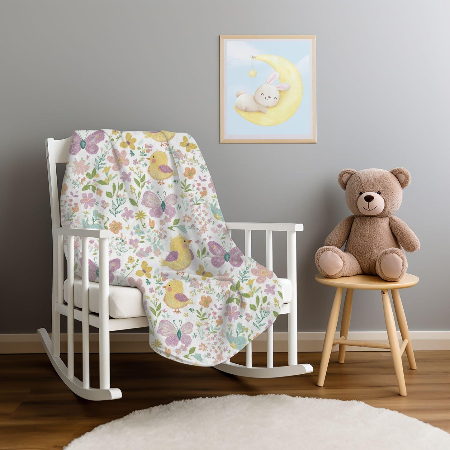 Spring Chicks Fleece Blanket Easter Floral Throw Blanket Whimsical Butterfly Home Decor Spring Floral Baby Blanket Baby Shower Gifts Ideas