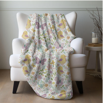Spring Chicks Fleece Blanket Easter Floral Throw Blanket Whimsical Butterfly Home Decor Spring Floral Baby Blanket Baby Shower Gifts Ideas
