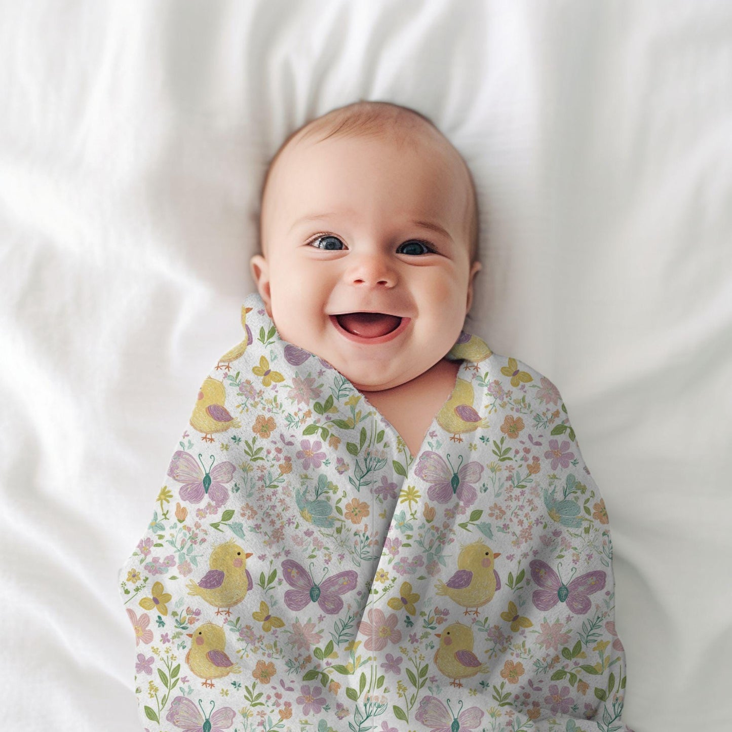 Spring Chicks Fleece Blanket Easter Floral Throw Blanket Whimsical Butterfly Home Decor Spring Floral Baby Blanket Baby Shower Gifts Ideas