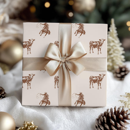Vintage Western Gift Wrapping Paper: Cowboy & Cow Country Design