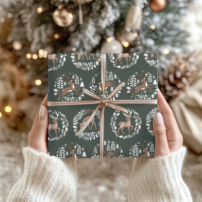 Woodland Deer Christmas Gift Wrapping Paper - Woodsy whimsical Animals - Folk Art Whimsy Gift Wrap