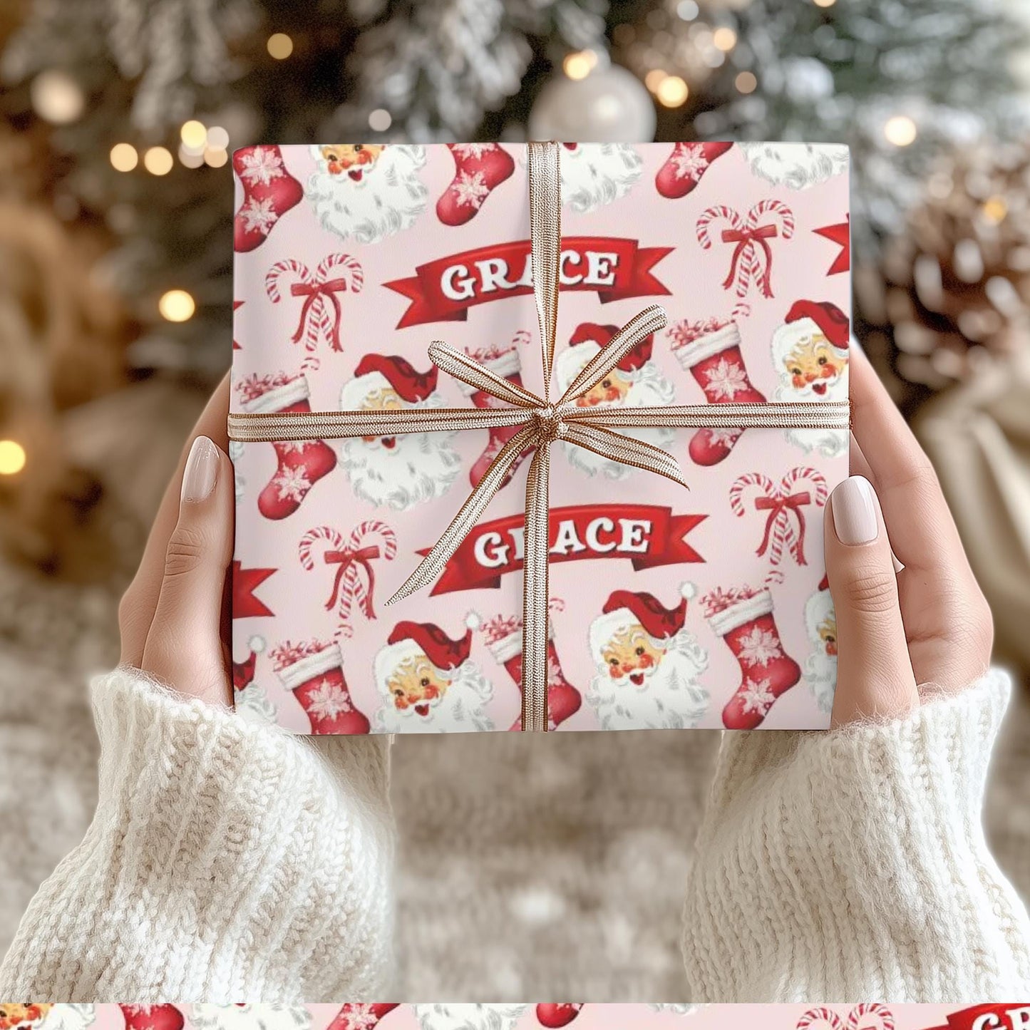 Kids Name Christmas Gift Wrapping - Childs Personalized Name  - Vintage Christmas Gift Wrapping- Kids Name Gift Wrap -Childrens Gift Idea