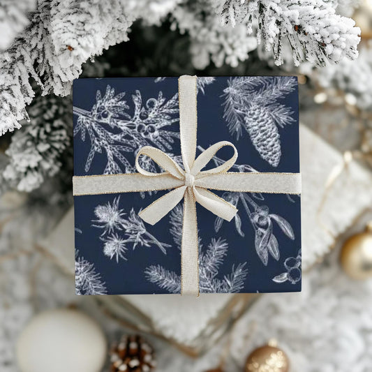 Blue Christmas Toile Holiday Gift Wrapping Papers | Christmas Toile Holiday Gift Wrap