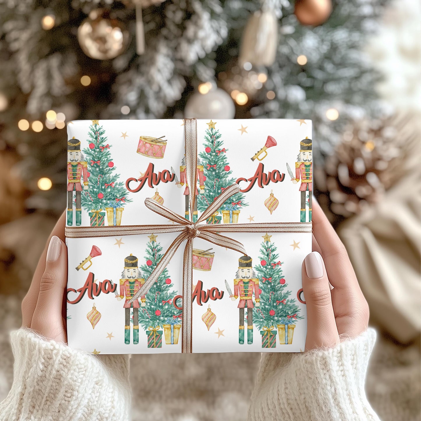 Kids Personalized Christmas Nutcracker Gift Wrapping paper - Childrens Custom Gift wrap - Classic Childs Name Gift Wrap