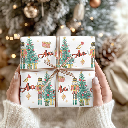 Kids Personalized Christmas Nutcracker Gift Wrapping paper - Childrens Custom Gift wrap - Classic Childs Name Gift Wrap